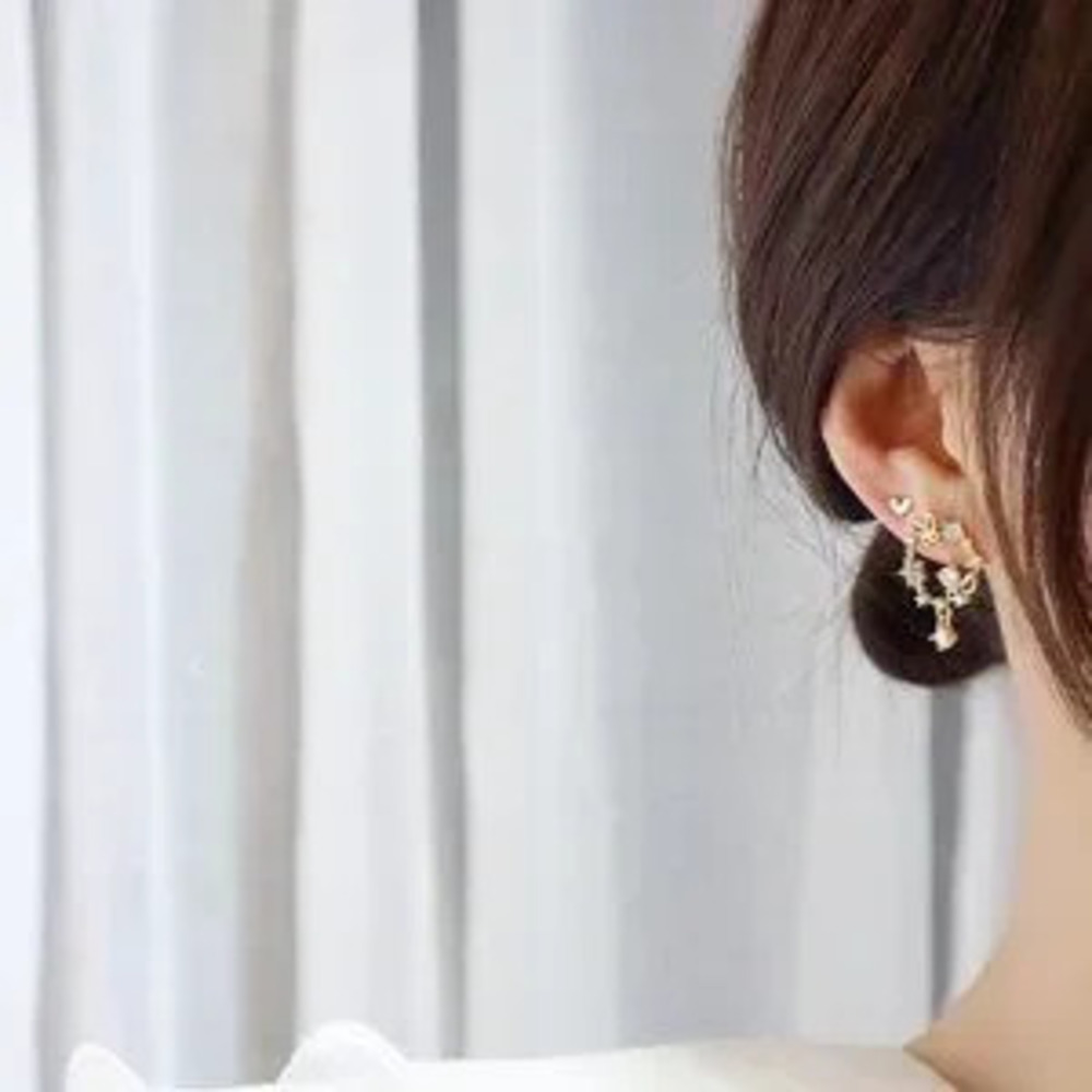 NEW 14K Gold Plated Diamond Flower Butterfly Circle Earrings
